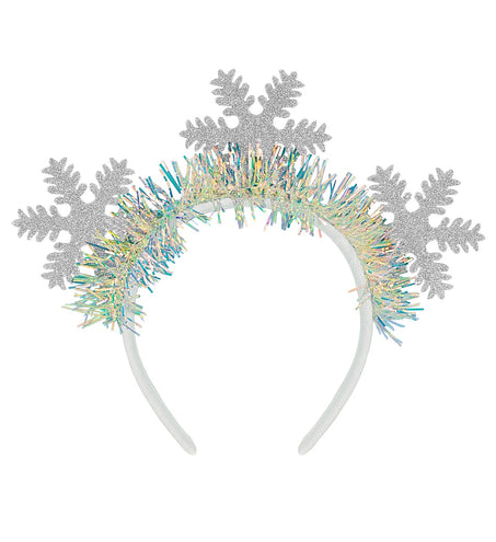 Hoofdband sneeuwvlokken glitter Bram met drie zilveren glittervlokken en iriserende slinger voor Kerst