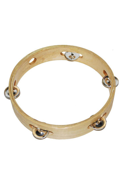 Houten tamboerijn met metalen belletjes in de rand, open frame zonder vel