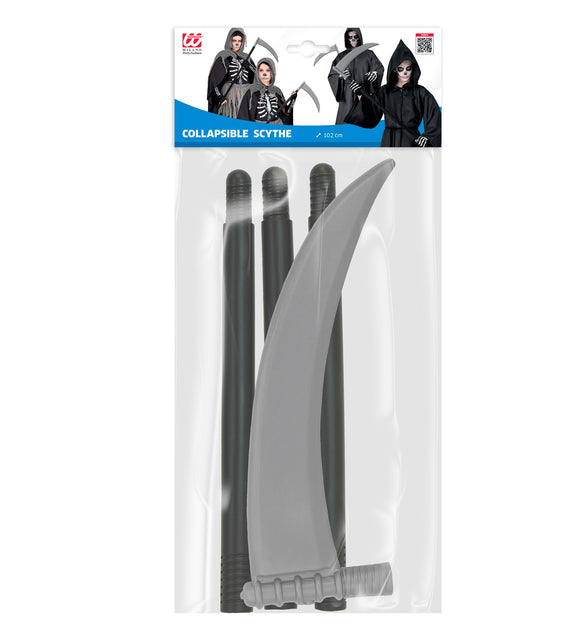 Inklapbare zeis 102 cm in verpakking met grijs blad en zwarte steeldelen