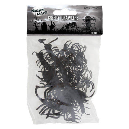 Insecten collectie Halloween in verpakking van 20 stuks met zwarte griezeldiertjes
