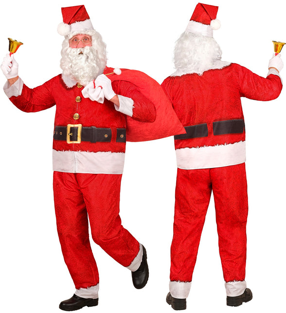 Kerstmanpak heren met zwarte gordelprint en gouden knopen op de rode jas