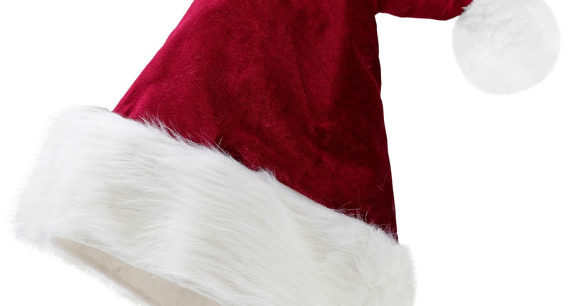 Kerstmuts Santa December in donkerrood met brede witte pluizige rand en grote witte pompon