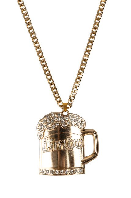 Ketting bierpul goud met strass en de tekst Limbo aan een schakelketting, voor Oktoberfest