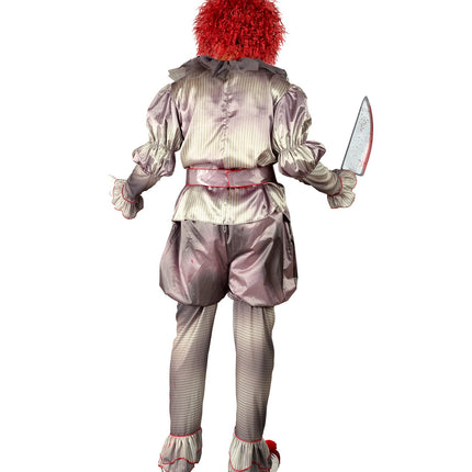 Killer clown kostuum achterzijde met gerimpelde manchetten en geschulpte enkelranden