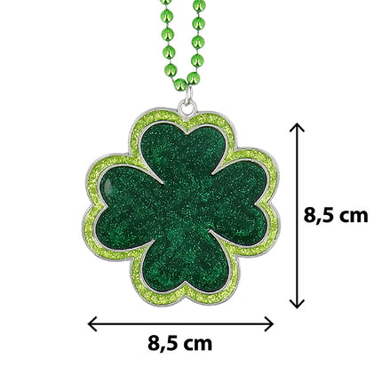 Klavertje vier hanger van de shamrock ketting, 8,5 x 8,5 cm, met donkergroene glitter en zilverkleurige boord