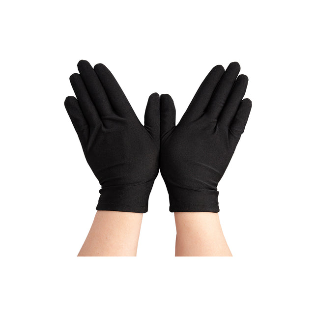 Korte dames handschoenen zwart Lini, effen polslang model met gestikte boord, voor Sinterklaas of een jaren 20-feest