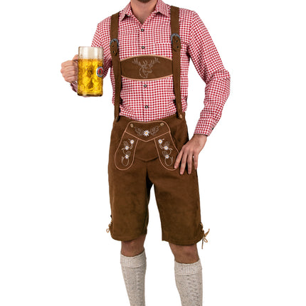Korte tiroler broek bruin met koordjes in de beenzoom, net boven de knie
