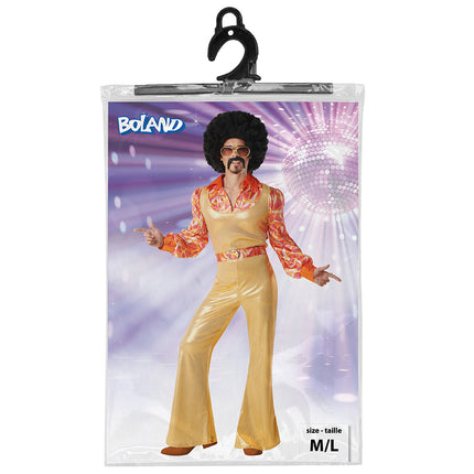 Kostuum Funky king heren in de Boland-verpakking, maat M/L, met discobal op de verpakking