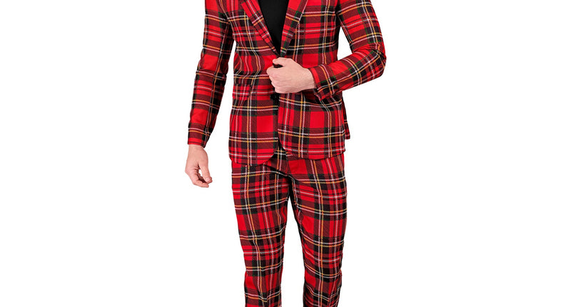 Kostuum schotse ruit suit voor heren, rood tartanpak met colbert en broek voor carnaval