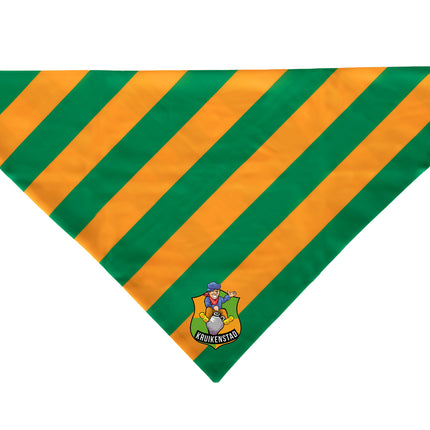 Kruikenstad puntsjaal uitgevouwen, detail van het wapenschild met kruikenzeiker in geel en groen