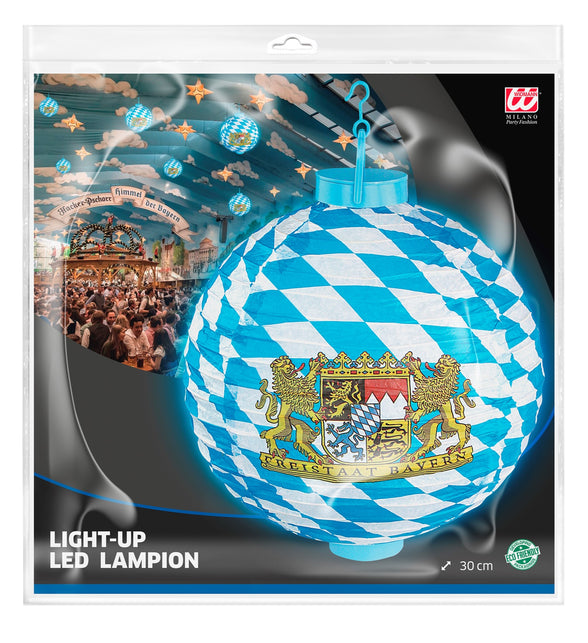 Lampion Oktoberfeest met ledlicht in verpakking, blauw-witte bol voor Oktoberfest en bierfeest