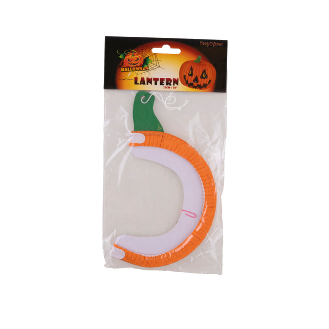 Lampion pompoen deco plat in de verpakking, papieren lampion van 25 cm met wit ophangkoordje