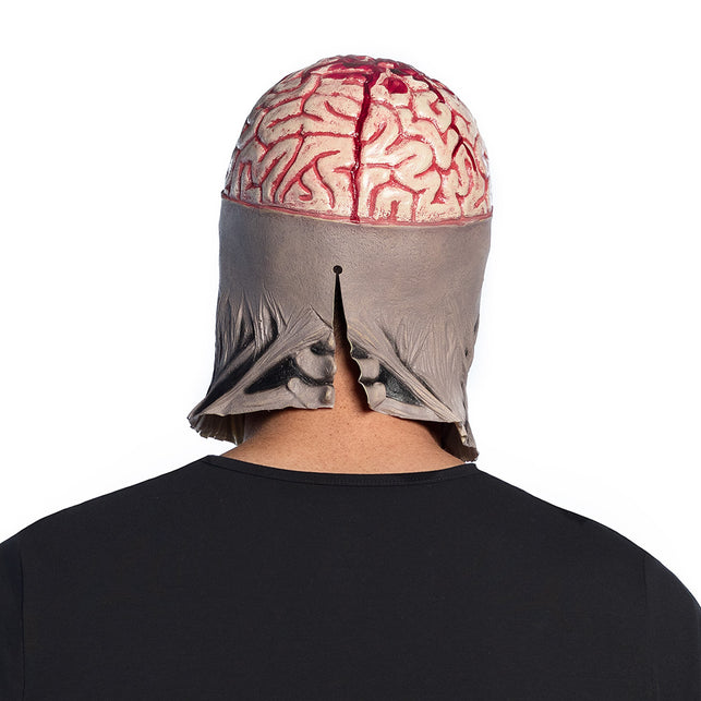 Latex hoofdmasker Brain skull achterzijde met rode bloedvaten op de schedel en open nekgedeelte