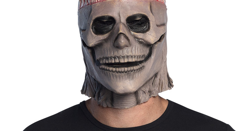 Latex hoofdmasker Brain skull op model, grijze schedel met bloedrode blootliggende hersenen voor Halloween