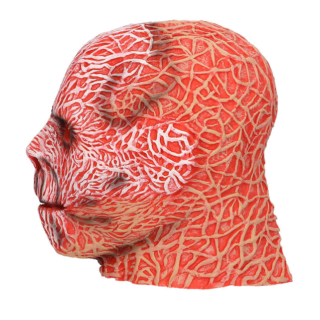 Latex hoofdmasker Creep van opzij met doorlopende aders over schedel, wang en nek