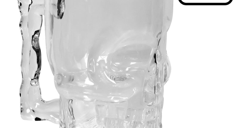 LED beker schedel transparant met bothandvat en schedelgezicht in reliëf, 40 cl