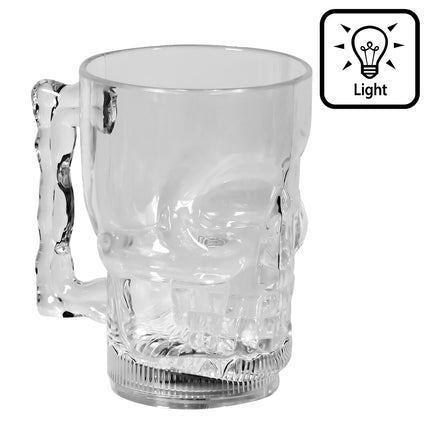 LED beker schedel transparant met bothandvat en schedelgezicht in reliëf, 40 cl