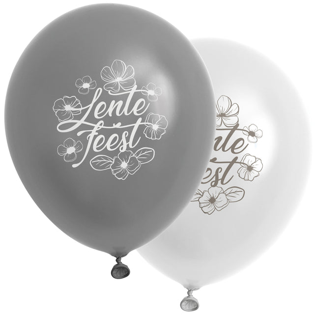 Lentefeest ballonnen grijs en wit met bloemenopdruk, latex van 30 cm