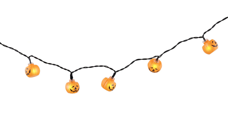 Lichtslinger pompoen met tien oranje verlichte pompoenkoppen aan zwart draad voor Halloween