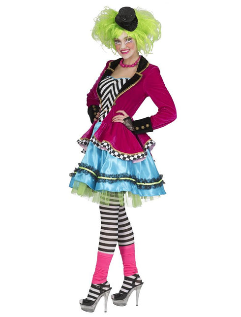 Mad Hatter pak dames van opzij: peplum met ruitpatroon en zwarte kanten randen op de rok