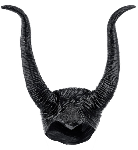 Malefica hoofddeksel zwart met twee gebogen hoorns van 30 cm, vooraanzicht