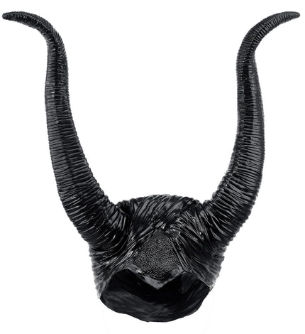 Malefica hoofddeksel zwart met twee gebogen hoorns van 30 cm, vooraanzicht