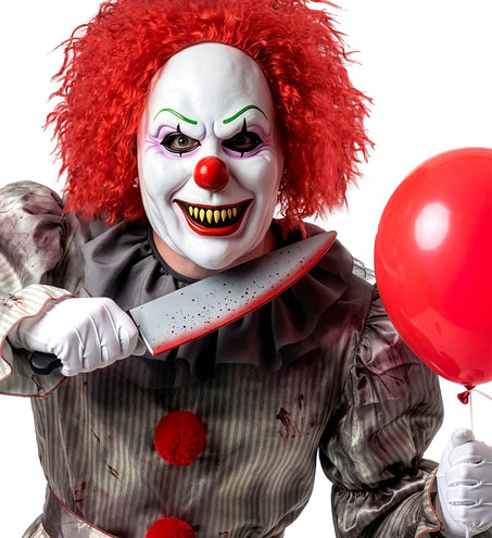 Masker boze clown latex gedragen met rode krulpruik voor Halloween