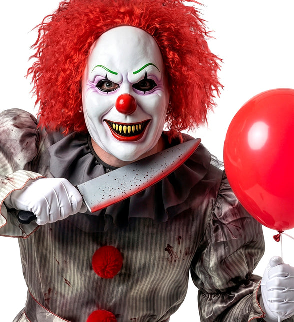 Masker boze clown latex gedragen met rode krulpruik voor Halloween