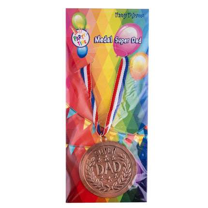Medaille Super Dad van Funny Fashion in kleurrijke verpakking, klaar als cadeau voor Vaderdag