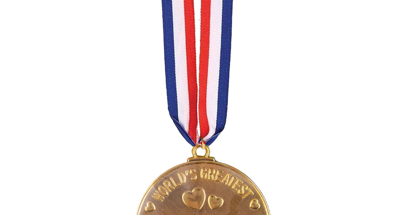 Medaille World's Greatest Mom in goud met hartjes en rood-wit-blauw lint voor Moederdag