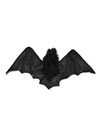 Mega vleermuis voor Halloween in zwart met gespreide vleugels en pluizig lijf, hangdecoratie