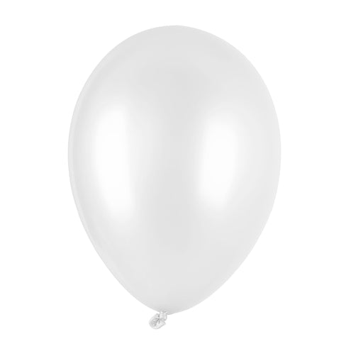Metallic witte ballon opgeblazen met glanzende witte latexafwerking, ongeveer 30 cm