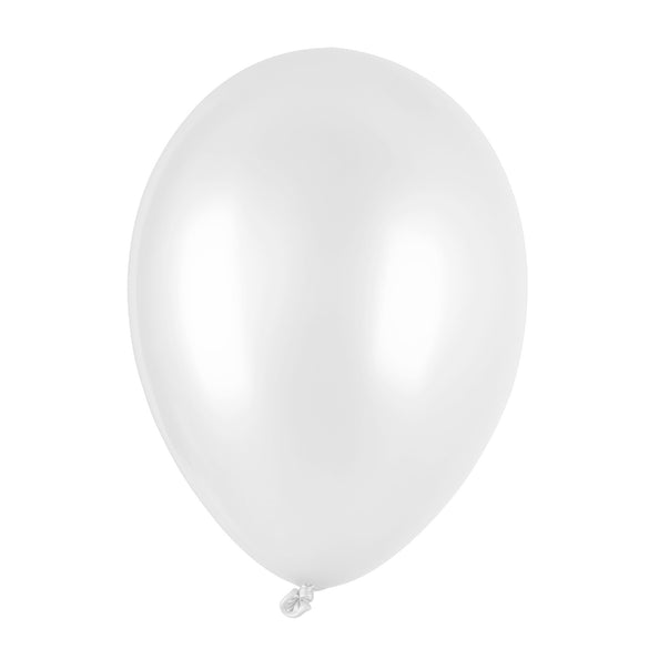 Metallic witte ballon opgeblazen met glanzende witte latexafwerking, ongeveer 30 cm