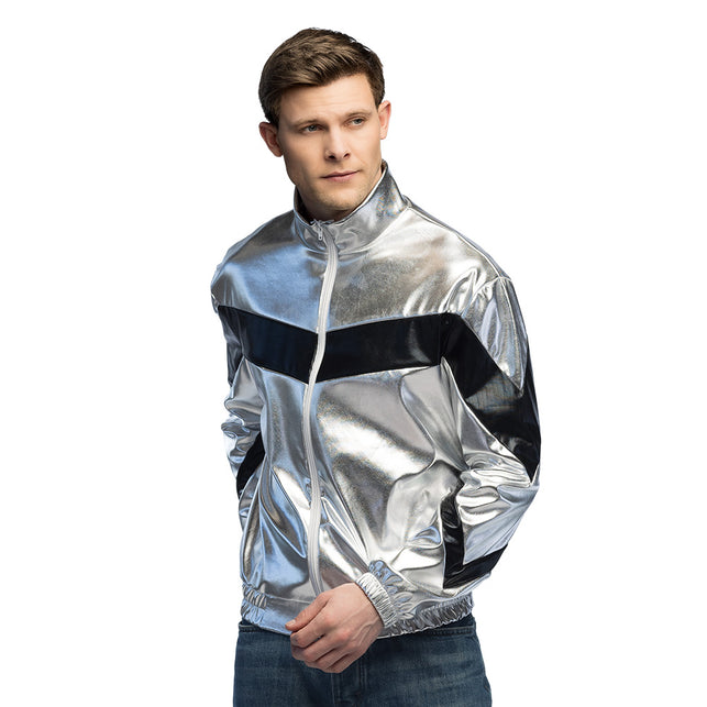Metallic zilveren Cosmic jasje met witte rits over de volle lengte
