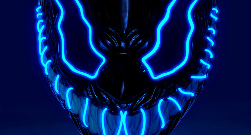 Monster masker led blauw met oplichtende blauwe contouren rond ogen en tanden voor Halloween