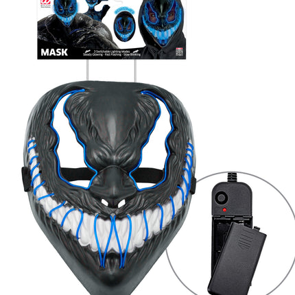 Monster masker led blauw in verpakking met controller en batterijhouder