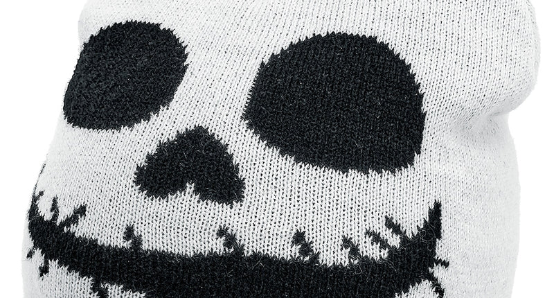 Muts spook wit gebreid met zwart skeletgezicht en grijnzende mond voor Halloween