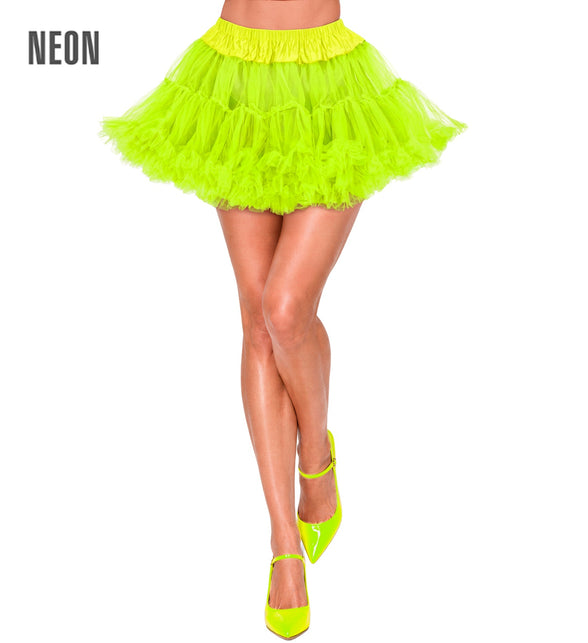 Neon gele tutu voor dames, korte tulerok met gerimpelde tailleband en gelaagde ruches