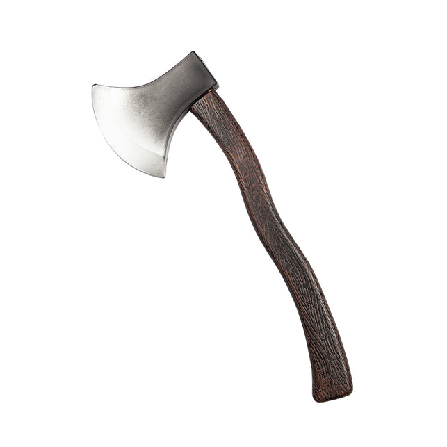 Nep bijl voor de houthakkers 47cm met zilvergrijs blad en gebogen bruine steel met houtlook