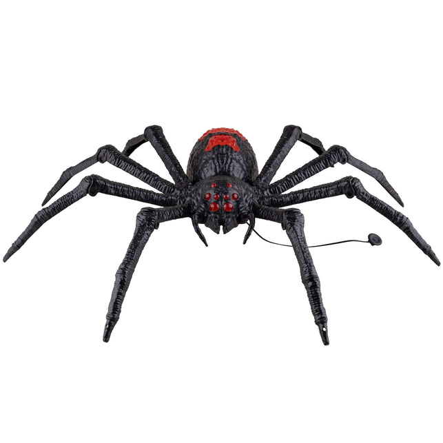 Nep spin groot 70 cm in glanzend zwart met rode ogen en rode tekening, Halloween decoratie