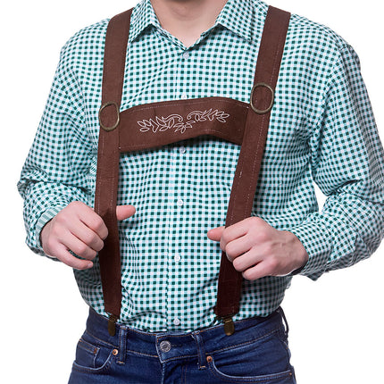 Oktoberfeest bretels Jannes met twee ronde ringen en koperkleurige clips aan de broek