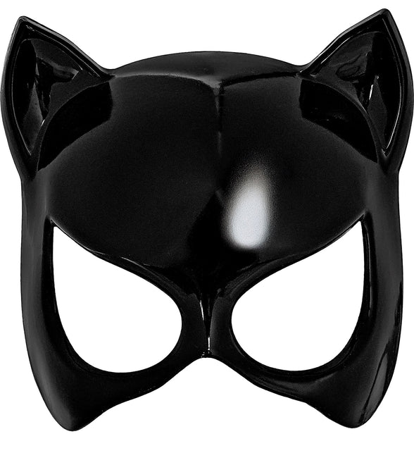 Oogmasker kat zwart met spitse oren en glanzende afwerking, vooraanzicht