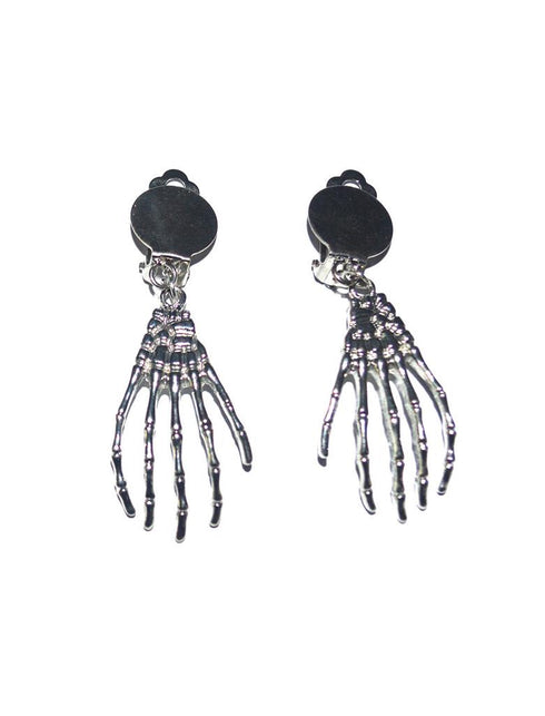 Oorbellen met handen skelet voor heks, zilverkleurige metalen skelethandjes met vijf vingers, voor Halloween