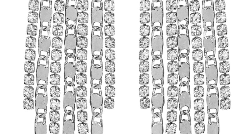 Oorbellen strass en kettingen voor dames, zilverkleurige franjes van strassrijen en schakelkettinkjes