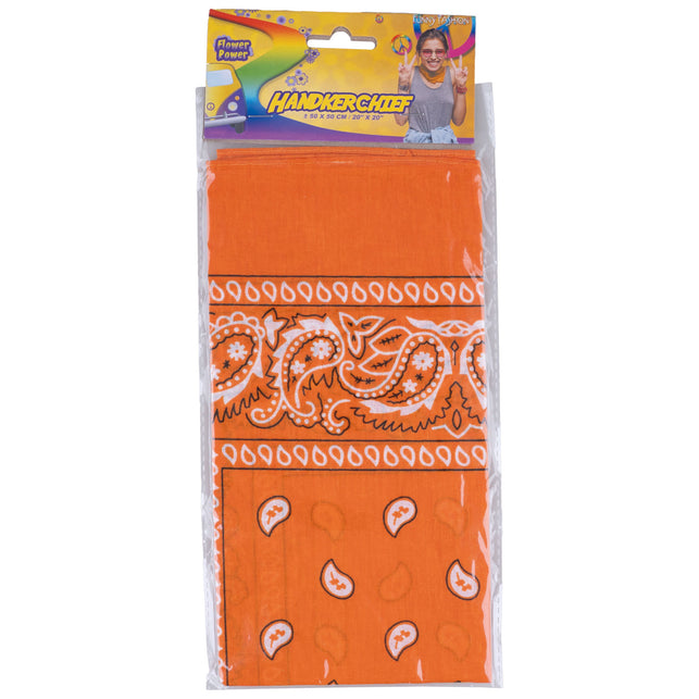 Oranje bandana van Funny Fashion in verpakking met formaat 50 x 50 cm