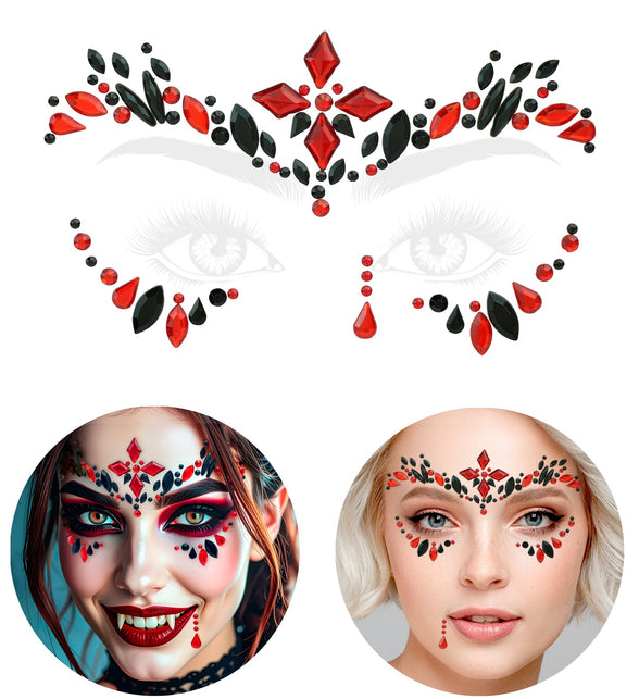 Overzicht plaatsing gezichtsdecoratie vampier Noah met voorhoofddeel en ooghoekdelen