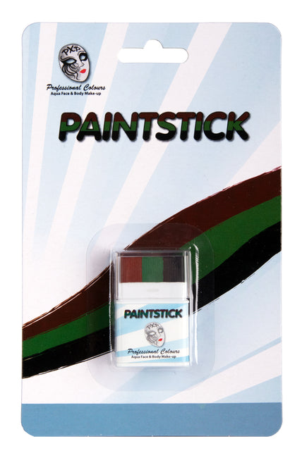 Paintstick camouflage op verkoopkaart, aqua schmink voor gezicht en lichaam bij een soldatenlook