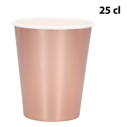 Papieren bekertje roségoud van 25 cl met opgerolde witte rand, voor een babyshower of bruiloft