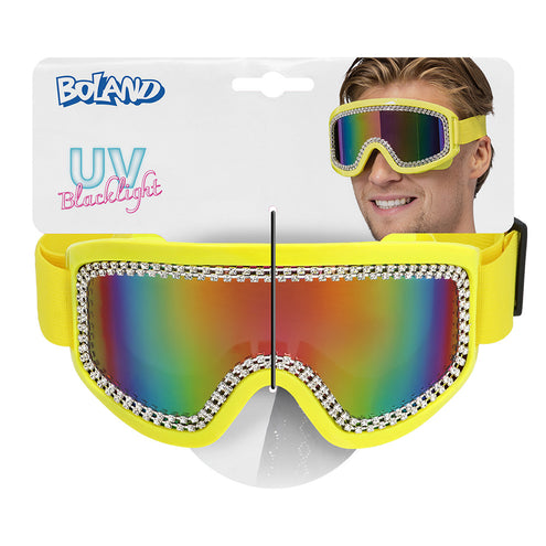 Party skibril Rave neongeel UV op de Boland-verpakking met het label UV blacklight