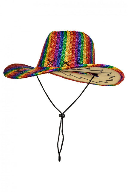 PartyXplosion Glitter regenboog cowboyhoed